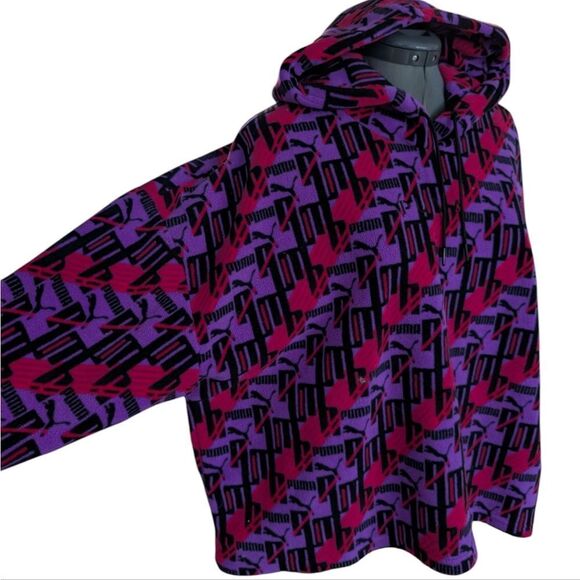 PUMA XTG 595635-64 Retro All-Over Print Fleece Hoodie Purple‎ Pink Women's Large - Picture 8 of 11